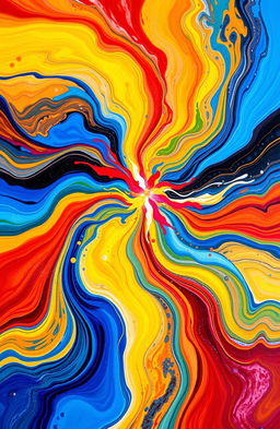 A vibrant abstract art piece inspired by the concept of TDAH (ADHD), featuring swirling colors that represent dynamism and energy, with flowing shapes that symbolize thoughts racing and fluctuating emotions