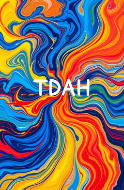 A vibrant abstract art piece inspired by the concept of TDAH (ADHD), featuring swirling colors that represent dynamism and energy, with flowing shapes that symbolize thoughts racing and fluctuating emotions