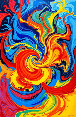 A vibrant abstract art piece inspired by the concept of TDAH (ADHD), featuring swirling colors that represent dynamism and energy, with flowing shapes that symbolize thoughts racing and fluctuating emotions