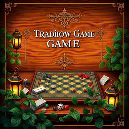 A captivating book cover design for a traditional game, featuring an ornate, vintage-style illustration of a classic game board surrounded by essential game pieces like dice, pawns, and cards