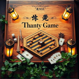 A captivating book cover design for a traditional game, featuring an ornate, vintage-style illustration of a classic game board surrounded by essential game pieces like dice, pawns, and cards