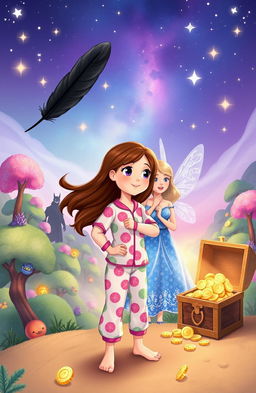 A whimsical illustration depicting a vibrant dream world from a children’s book titled "The Slumberland"