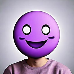 An ultra HD, high quality, hyper-realistic digital art image featuring an individual with a purple emoticon for a head