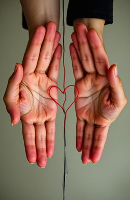 A broken mirror reflecting two hands horizontally; one hand belonging to a woman and the other to a man