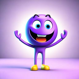 A high-quality 3D animated image featuring a character with a purple emoticon for a head