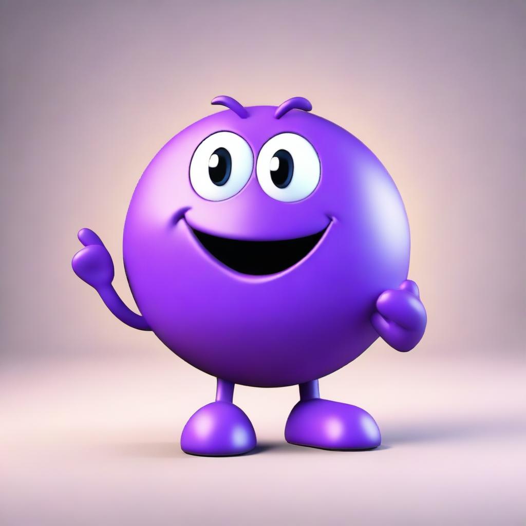 A high-quality 3D animated image featuring a character with a purple emoticon for a head