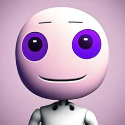 This is a hyper-realistic digital art image featuring a humanoid figure with a head replaced by a vivid purple emoticon