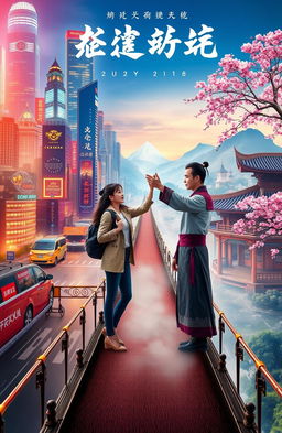 A captivating novel cover depicting a couple standing on a bridge that symbolizes the connection between two worlds
