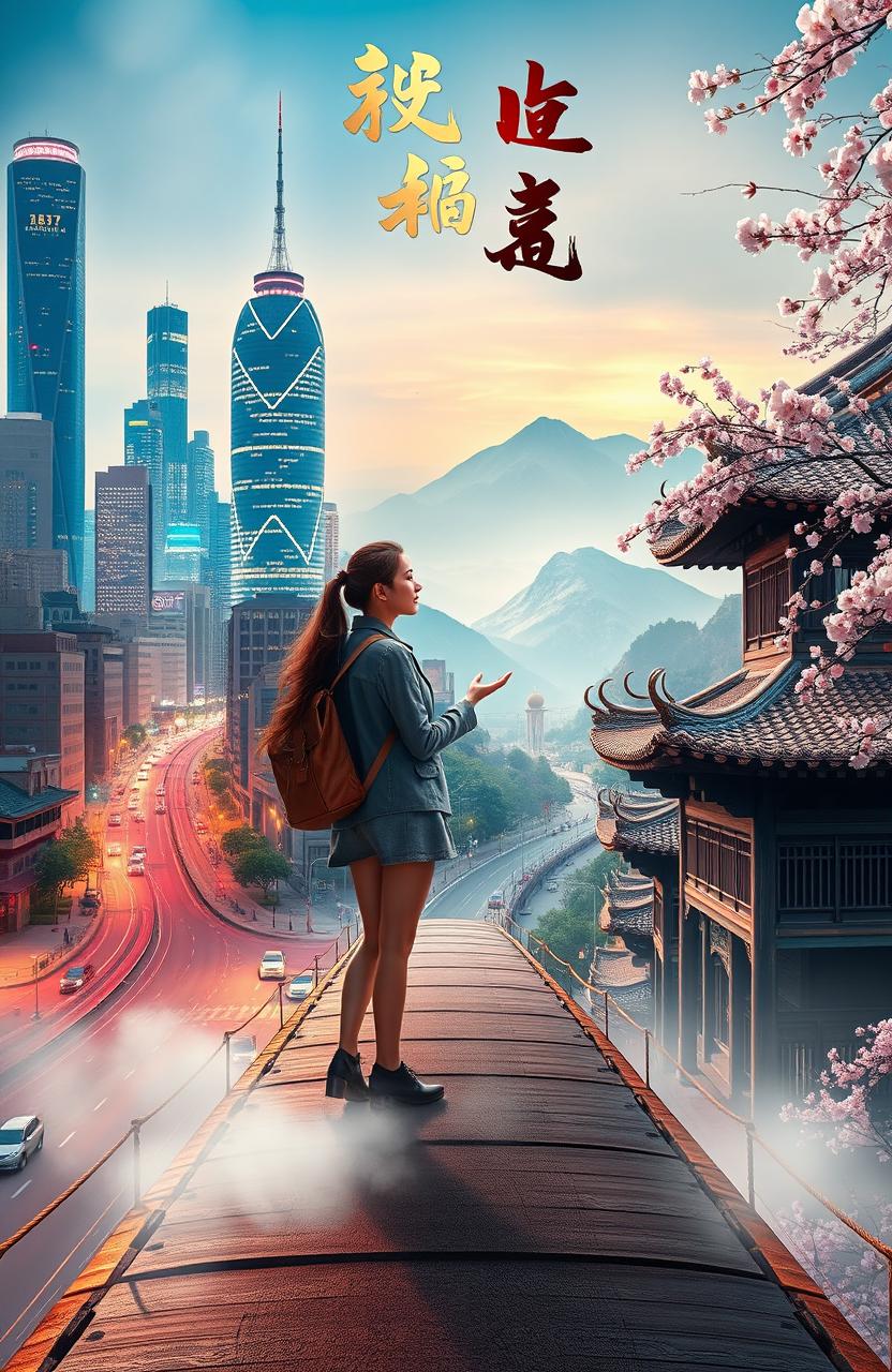 A captivating novel cover depicting a couple standing on a bridge that symbolizes the connection between two worlds