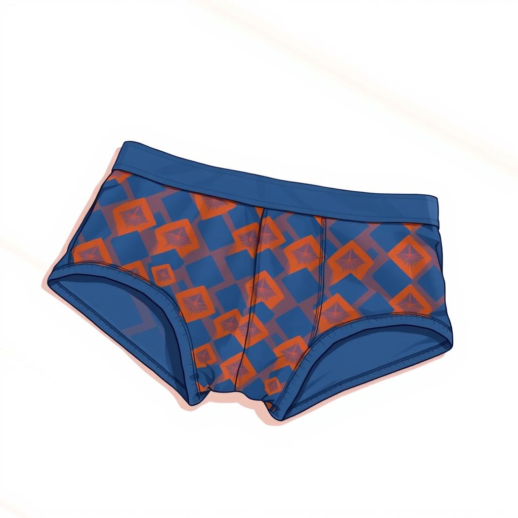 A detailed illustration of a stylish pair of men's underwear laid flat on a clean, serene surface