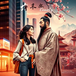 A striking novel cover featuring a couple from two modern worlds, depicted in a blended setting that captures their contrasting styles