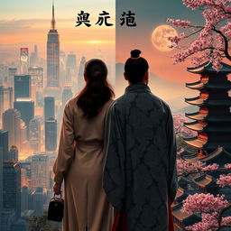 A novel cover featuring the back of a couple showcasing their contrasting worlds