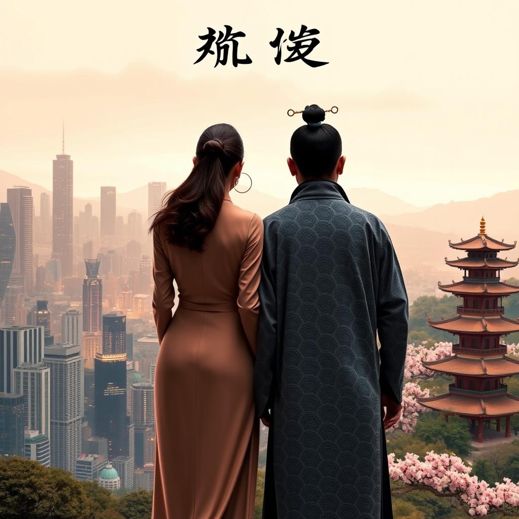 A novel cover featuring the back of a couple showcasing their contrasting worlds