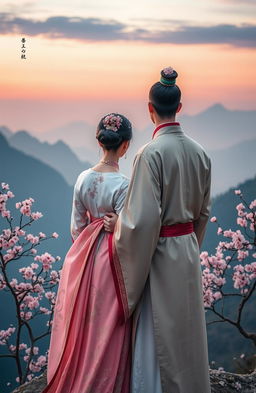 A captivating novel cover featuring a woman and a man from ancient Chinese culture, depicted from the back