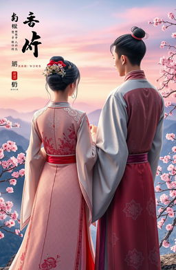 A captivating novel cover featuring a woman and a man from ancient Chinese culture, depicted from the back