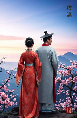 A captivating novel cover featuring a woman and a man from ancient Chinese culture, depicted from the back