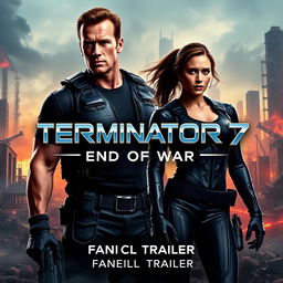 An eye-catching fan-made teaser poster for 'TERMINATOR 7: END OF WAR – FAN Official Trailer' (2025), featuring Summer Glau and Arnold Schwarzenegger