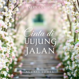 A beautifully designed cover for a fictional novel titled 'Cinta di Ujung Jalan'