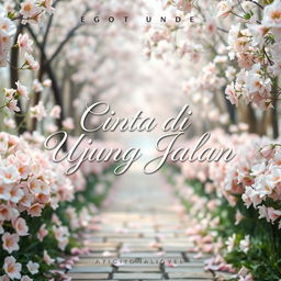 A beautifully designed cover for a fictional novel titled 'Cinta di Ujung Jalan'