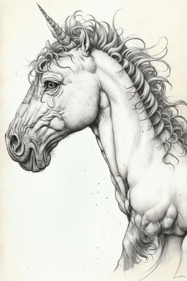 A fine art sketch of a unicorn, rendered in the style of Leonardo da Vinci