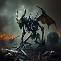 A fearsome bone devil, its skeletal form intricately detailed and menacing