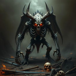 A fearsome bone devil, its skeletal form intricately detailed and menacing