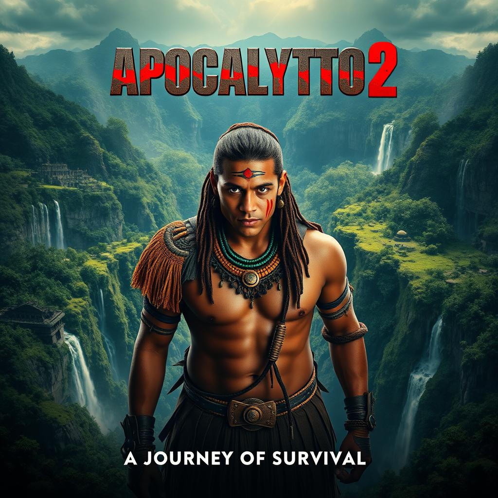 A teaser poster for 'Apocalypto 2 (2025)' featuring Rudy Youngblood as the lead character