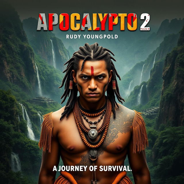 A teaser poster for 'Apocalypto 2 (2025)' featuring Rudy Youngblood as the lead character