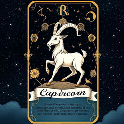 A beautifully designed zodiac Capricorn tarot card featuring intricate illustrations