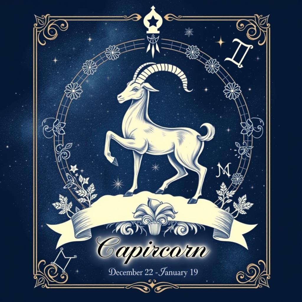 A beautifully designed zodiac Capricorn tarot card featuring intricate illustrations