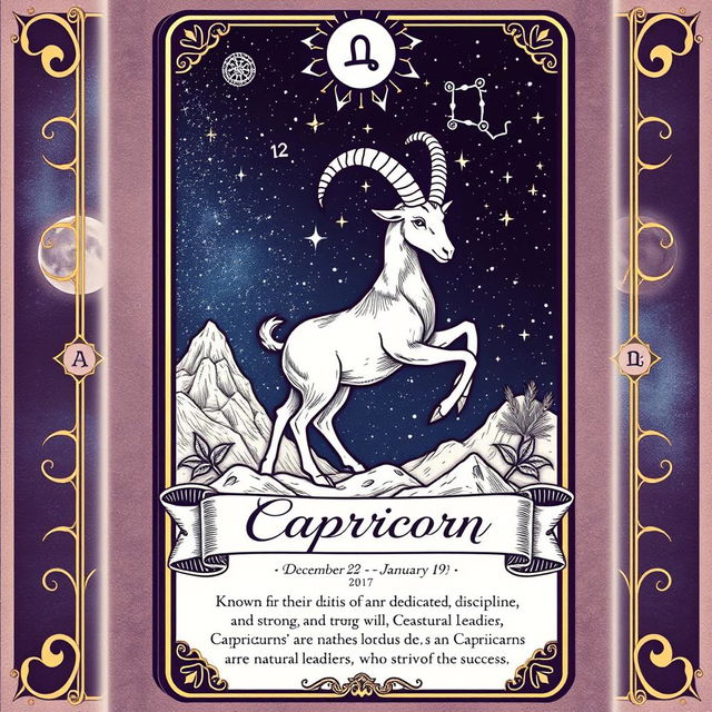 A beautifully designed zodiac Capricorn tarot card featuring intricate illustrations