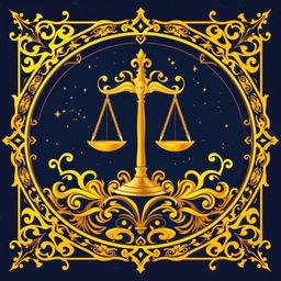 A luxurious golden zodiac card featuring the Libra sign, showcasing an elegant balance scale symbol