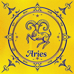 A beautifully designed golden zodiac card specifically for the Aries sign, featuring intricate astrological symbols and patterns