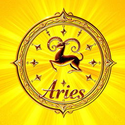 A stunning golden zodiac card dedicated to the Aries sign, featuring intricate and artistic details