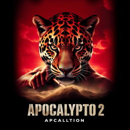 An epic and dramatic movie poster for "Apocalypto 2 (2025)" featuring Jaguar Paw centered prominently, showcasing his intense eyes filled with tension and determination