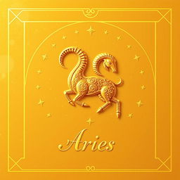 A beautifully designed golden zodiac card for the Aries sign, showcasing its symbol, the ram, intricately detailed in shimmering gold
