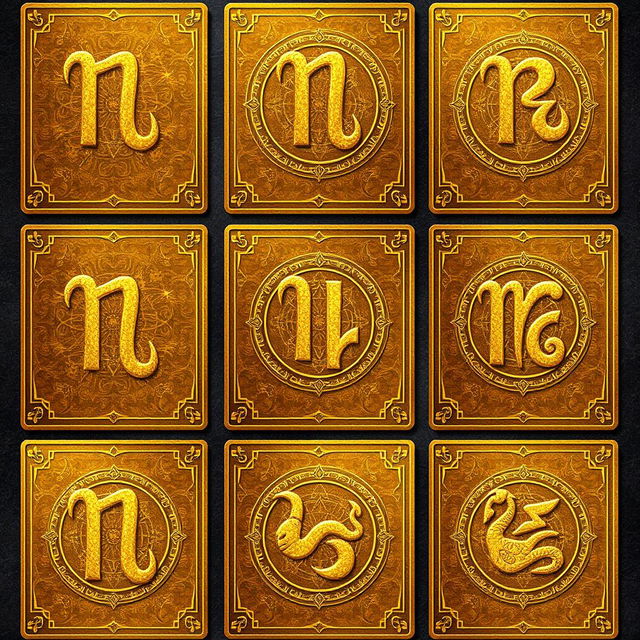 A stunning collection of golden zodiac cards, each representing one of the twelve zodiac signs in elegant, shimmering gold