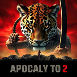 An epic and dramatic movie poster for "Apocalypto 2 (2025)" featuring Jaguar Paw positioned at the center, his intense eyes reflecting tension and fierce determination