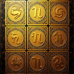 A series of stunning zodiac cards, each featuring one of the twelve zodiac symbols in luxurious golden color