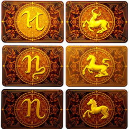 A series of stunning zodiac cards, each featuring one of the twelve zodiac symbols in luxurious golden color