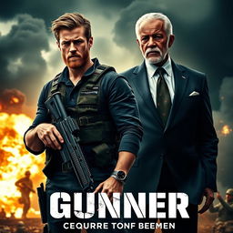 A gripping movie poster for 'Gunner' (2024), featuring Luke Hemsworth and Morgan Freeman