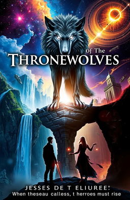 A breathtaking fantasy book cover for 'Rise of the Thronewolves'