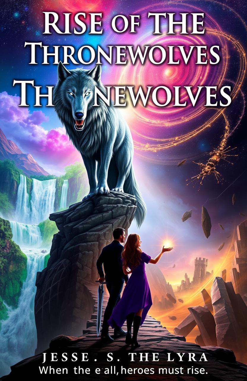 A breathtaking fantasy book cover for 'Rise of the Thronewolves'