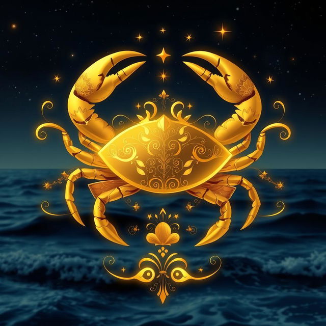 An elegant representation of the Cancer zodiac sign, beautifully designed in luxurious golden color