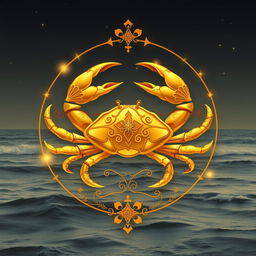 An elegant representation of the Cancer zodiac sign, beautifully designed in luxurious golden color
