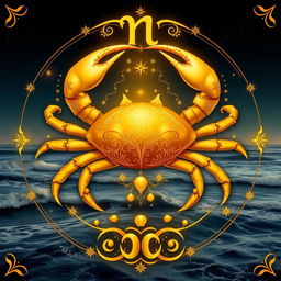 An elegant representation of the Cancer zodiac sign, beautifully designed in luxurious golden color