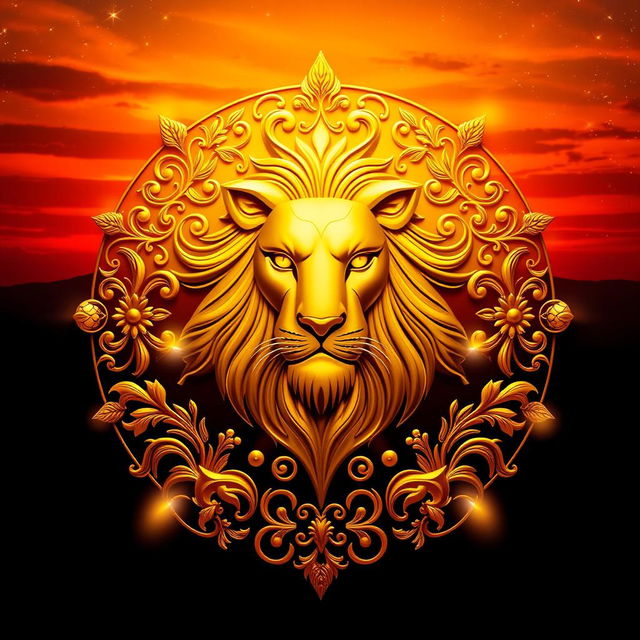 A majestic representation of the Leo zodiac sign, artistically crafted in radiant golden color