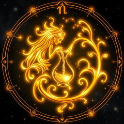 A stunning portrayal of the Aquarius zodiac sign, artistically crafted in radiant golden color
