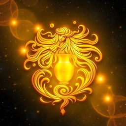 A stunning portrayal of the Aquarius zodiac sign, artistically crafted in radiant golden color