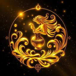 A stunning portrayal of the Aquarius zodiac sign, artistically crafted in radiant golden color